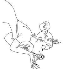 Desenho da Tiana beijando o sapo para colorir