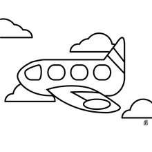 Desenho de um avião nas nuvens para colorir