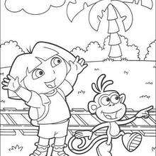 Desenho do macaco Botas com a Dora para colorir