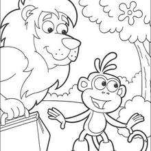 Desenho do macaco Botas com o Leão para colorir
