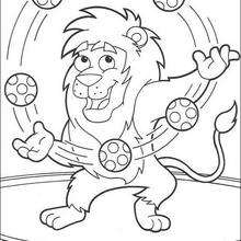 Desenho do Leão fazendo malabarismo com bolinhas para colorir