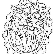 Desenho de um gatinho dentro de uma cesta para colorir
