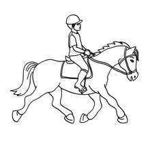 Desenho de uma criança fazendo equitação para colorir