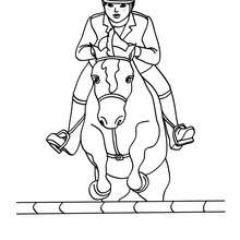 Desenho de uma menina saltando com o seu Cavalo para colorir