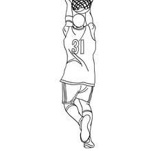 Desenho de um jogador de basquete fazendo pontos para colorir