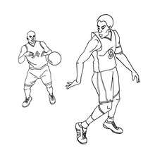 Desenho de um jogador de basquete passando a bola para colorir