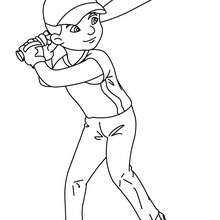 Desenho de menina jogando beisebol para colorir para crianças