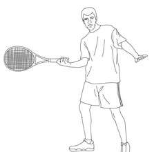 Desenho de um jogador de tênis fazendo um forehand de esquerda para colorir
