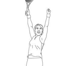 Desenho de uma jogadora de tênis ganhando para colorir