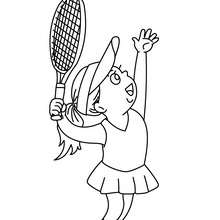 Desenho de uma jogadora de tênis servindo para colorir