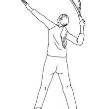 Desenho de uma jogadora de tênis sacando por cima para colorir