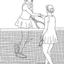 Desenho de jogadores de tênis apertando as mãos para colorir