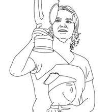 Desenho da  jogadora de tênis Amelie Mauresmo com um troféu para colorir