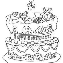 Desenho de um bolo de aniversário para colorir