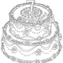 Desenho de um bolo de aniversário de 7 anos para colorir