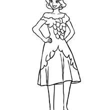 Desenho de uma fada com um vestido de folha para colorir