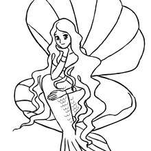 Desenho de uma sereia dentro de uma concha para colorir