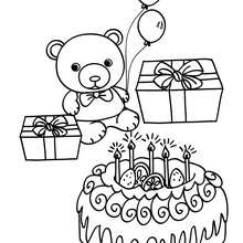 urso, Desenho de um bolo de aniversário com um ursinho para colorir