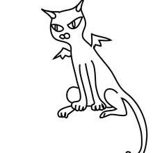 Desenho de um gato preto com asas para colorir