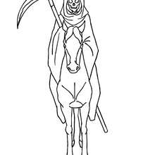 Desenho do esqueleto da morte andando a cavalo para colorir