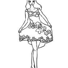 Desenho de uma fada com um vestido florido para colorir