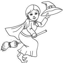 Desenho para colorir de uma Bruxa voando