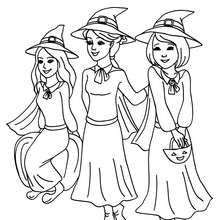 Desenho de um grupo de bruxinhas adoráveis para colorir