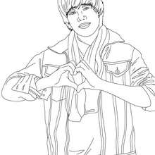 Desenho do Justin Bieber cantando uma canção de amor para colorir
