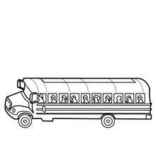 Desenho de um ônibus escolar cheio de crianças para colorir