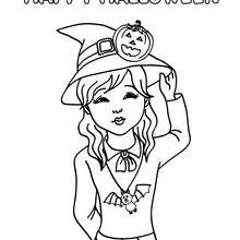 A bruxa encantadora e o seu gato - Dia das Bruxas - Coloring Pages