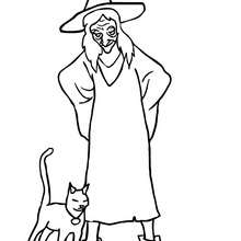 Desenho de Bruxa e gato para Colorir - Colorir.com