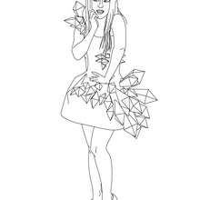 Desenho da Lady Gaga com um lindo vestido para colorir