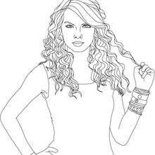 Desenho da Taylor Swift com seus cachos para colorir