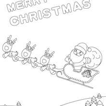 Cartaz de Natal com o trenó do Papai Noel para colorir