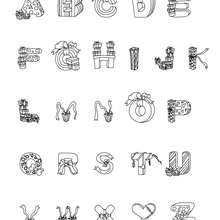 Letras do alfabeto com motivos de presentes de Natal para colorir