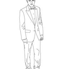 Desenho do lindo Robert Pattinson de terno para colorir