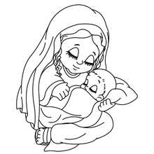 Desenho do Jesus com sua mãe, a Virgem Maria para colorir