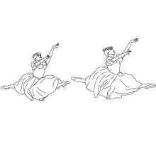 Desenho de uma apresentação de duas bailarina para colorir