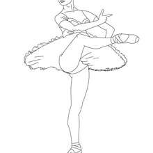 Desenho de uma bailarina fazendo um tour piqué para colorir