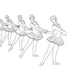 Desenho de dançarinas de balé treinando na barra para colorir