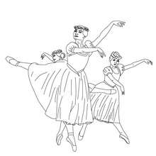 Desenho de três bailarinas para colorir