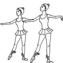Desenho das dançarinas de balé fazendo um degagé para colorir