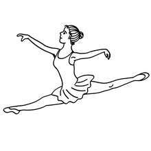 Desenho para colorir de uma bailarina fazendo um grand jete