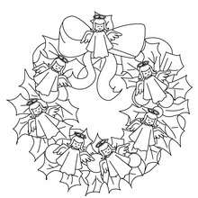 Desenho de uma guirlanda de Natal com anjinhos para colorir