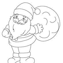 Desenho do Papai Noel com um saco cheio de presentes para colorir