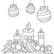 Desenho de velas e bolas de Natal para colorir