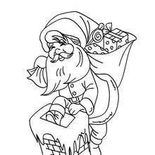 Desenho do Papai Noel distribuindo os presentes para colorir
