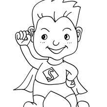 Desenho de uma criança fantasiada de super herói para colorir