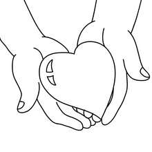 Desenho de um coração nas mãos de uma criança para colorir