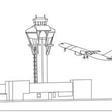 Desenho para colorir de uma torre de contole de tráfego aéreo